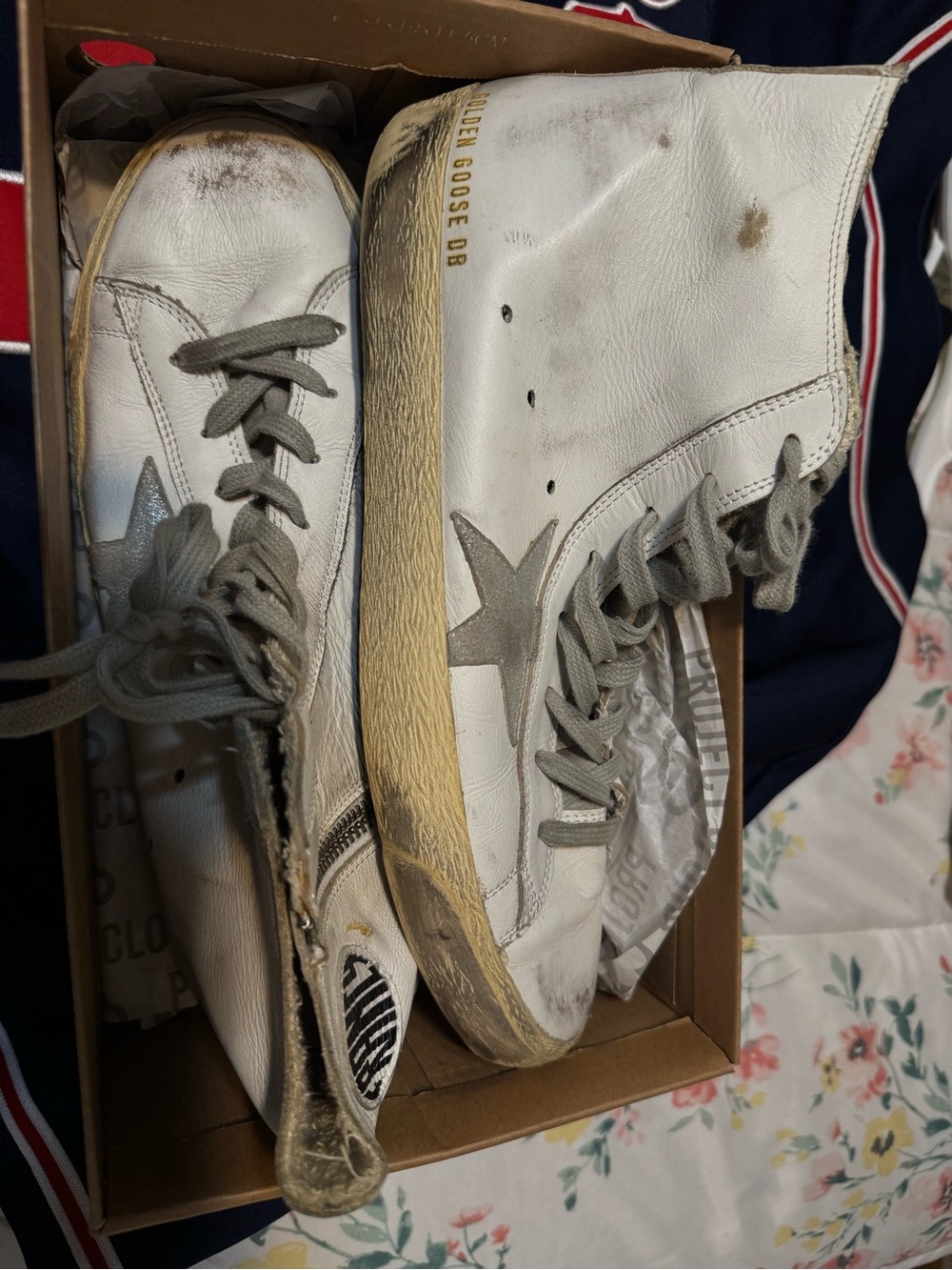 Golden Goose Kids White Leather High-Top Sneakers with Gray Star
